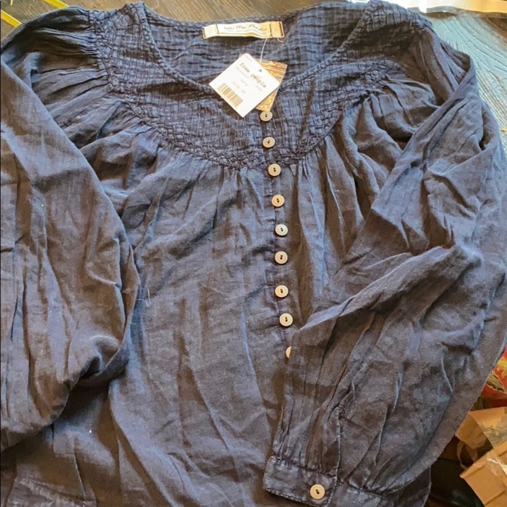 Free People Navy Blue Peasant Blouse - Picture 3 of 4